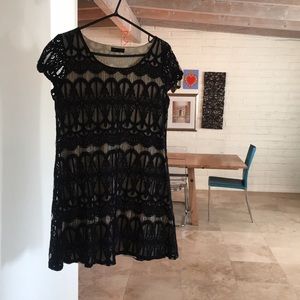Black & Tan Lace Mini Dress